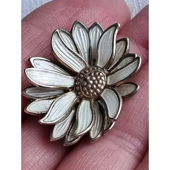 Sølv emalje blomst, Edelweiss fra David Andersen