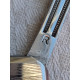 Lommekniv, sølvfarget med striper, reklame for Harry Solberg AS