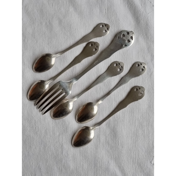 Sonja sølv plett, sølvmønster, 5 stk teskje, en gaffel, 40 og 60 gr