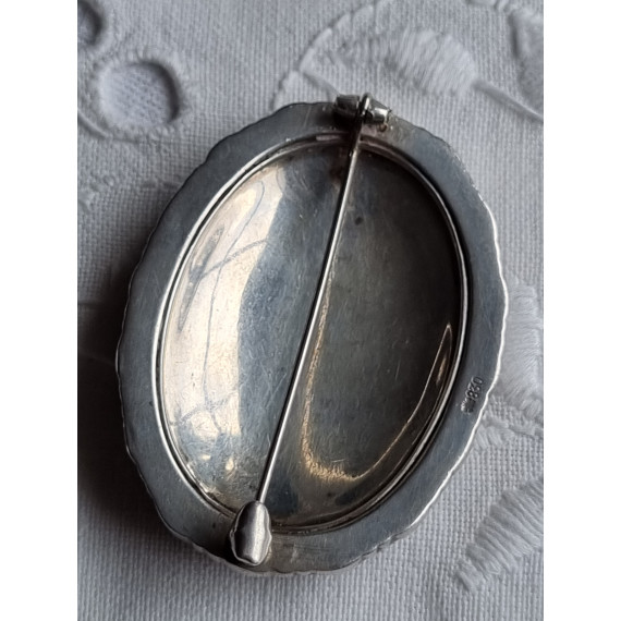 Helt særegen Jugendstil sølv emalje brosje, L ca 4,7 cm og H ca 3,4 cm