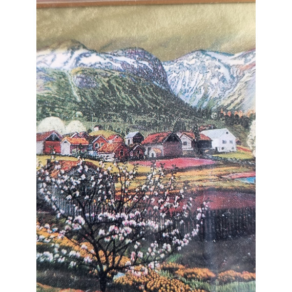 Nikolai Astrup Soleier og regnbue, repro med bruk av 23K løv gull, ca 30 x 27 cm