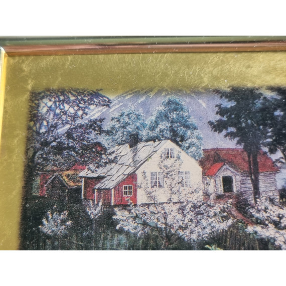 Nikolai Astrup Blomstrende epletre, repro med bruk av 23K blad gull, ca 30 x 27 cm