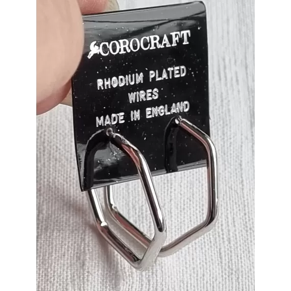 Vintage Corocraft øredobber, ubrukt sølvfargede rhodium belagte kantete ringer