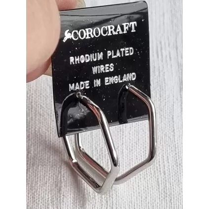 Vintage Corocraft øredobber, ubrukt sølvfargede rhodium belagte kantete ringer