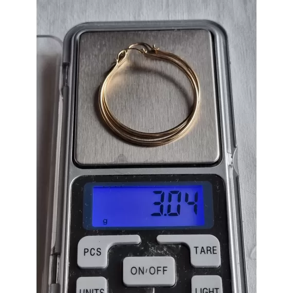 Øredobber, ubrukt store gult gull belagte runde ringer, fra Brazil