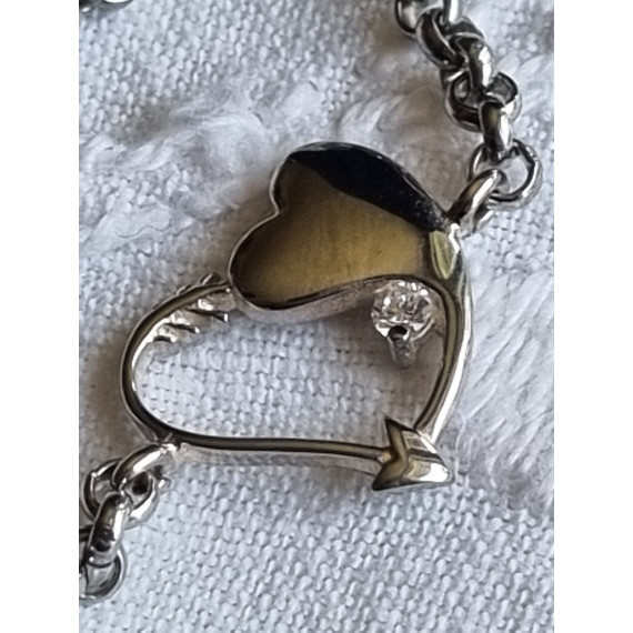 Armbånd sølv farget, med hjertedekor, hjertesmykke, ca 18 cm