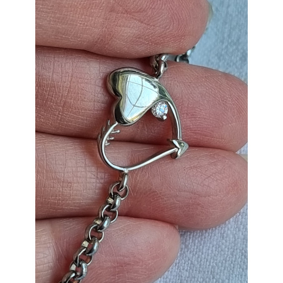 Armbånd sølv farget, med hjertedekor, hjertesmykke, ca 18 cm
