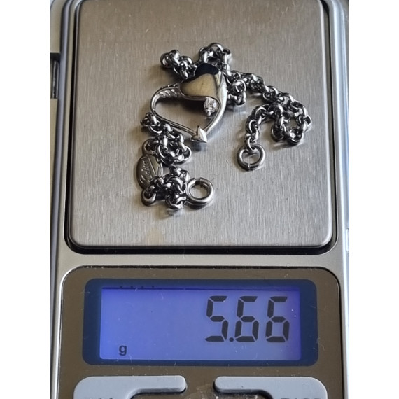 Armbånd sølv farget, med hjertedekor, hjertesmykke, ca 18 cm