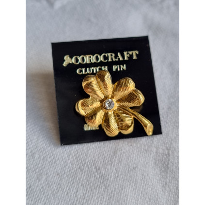 Ubrukt vintage Corocraft clutch pin, liten smykke brosje, pin, forgylt blomst m sten