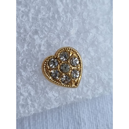 Ubrukt vintage selskaps pin, liten smykke brosje, pin, forgylt hjerte med steiner