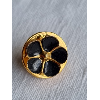 Vintage metal city selskaps pin, sort emalje blomst