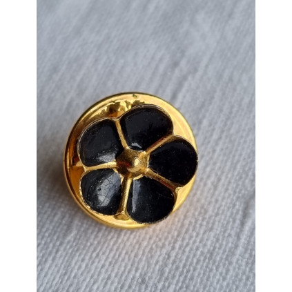 Vintage metal city selskaps pin, sort emalje blomst