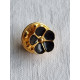 Vintage metal city selskaps pin, sort emalje blomst