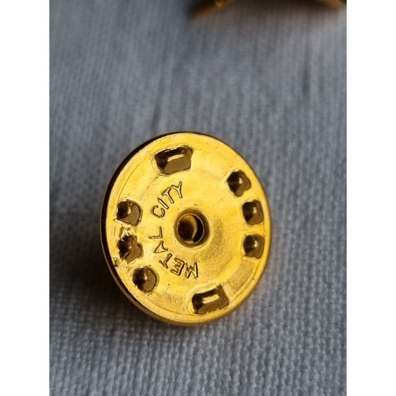 Vintage metal city selskaps pin, sort emalje blomst