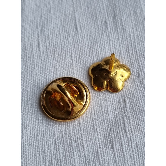 Vintage metal city selskaps pin, sort emalje blomst