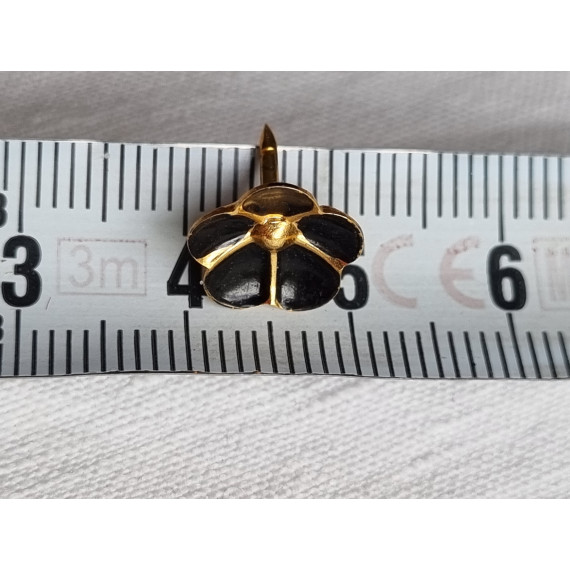 Vintage metal city selskaps pin, sort emalje blomst