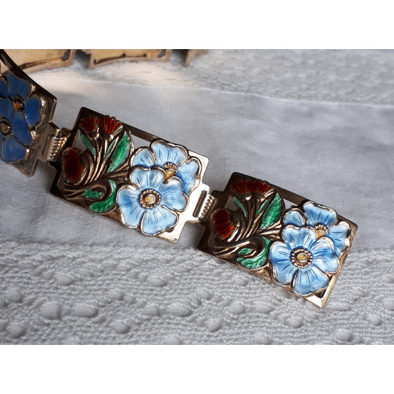 Sølv emalje armbånd i Art Nouveau, stort og vakkert i 925S