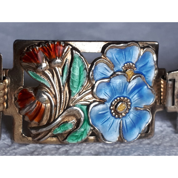 Sølv emalje armbånd i Art Nouveau, stort og vakkert i 925S