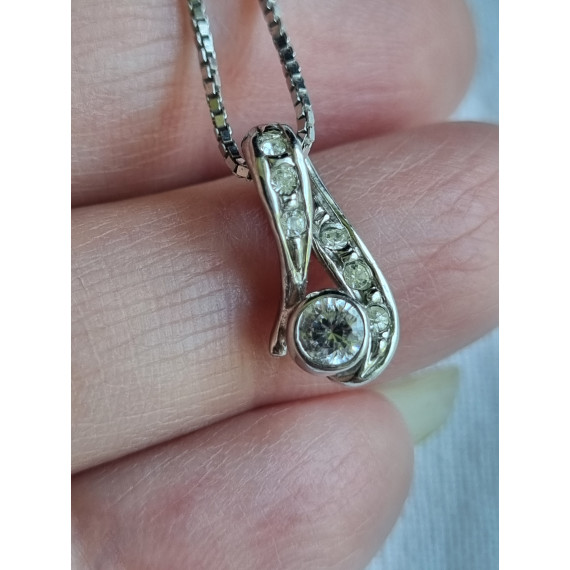 Anheng, klassisk diamant imitasjon, krystall i 925 S med kjede ca 41 cm langt
