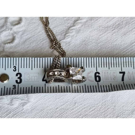 Sølv halskjede, ca 42 cm med anheng klassisk diamant imitasjon, krystall i 925 S