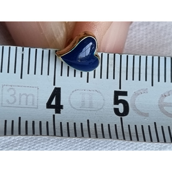 Solid par ubrukt blå emalje hjerte øredobber, gullfarget metall