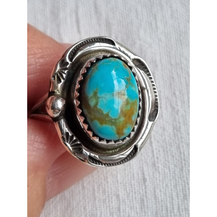 Nydelig indiansk sølv ring med turkis stein