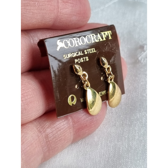 Vintage Corocraft øredobber, ubrukt gullfargede dråper