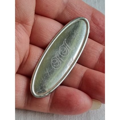 Sterling name tag, Navnskilt i sølv, ovalt til å lime på noe, K.H.