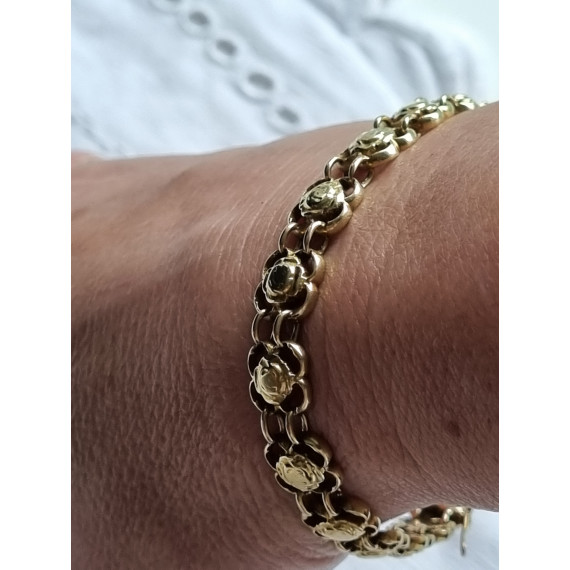 Lekkert 585 gult gull armbånd, armlenke, ca 19,5 cm lukket, 21 gram