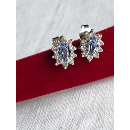 Rosett øredobber i sølv med aquamarine og spineller