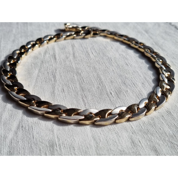 Grovt og eksklusivt panserkjede, collier smykke i 585 gult og hvitt børstet gull, ca 43 cm, 50 gram