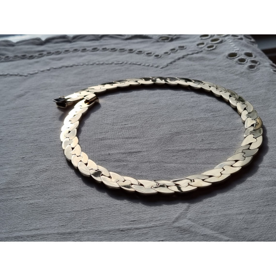 Grovt og eksklusivt panserkjede, collier smykke i 585 gult og hvitt børstet gull, ca 43 cm, 50 gram