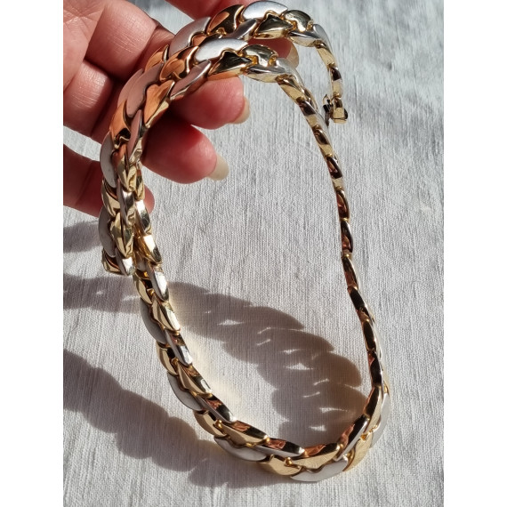 Grovt og eksklusivt panserkjede, collier smykke i 585 gult og hvitt børstet gull, ca 43 cm, 50 gram
