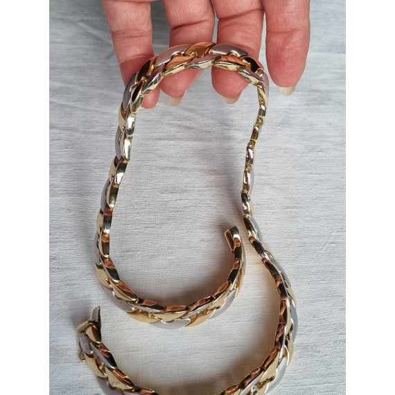 Grovt og eksklusivt panserkjede, collier smykke i 585 gult og hvitt børstet gull, ca 43 cm, 50 gram