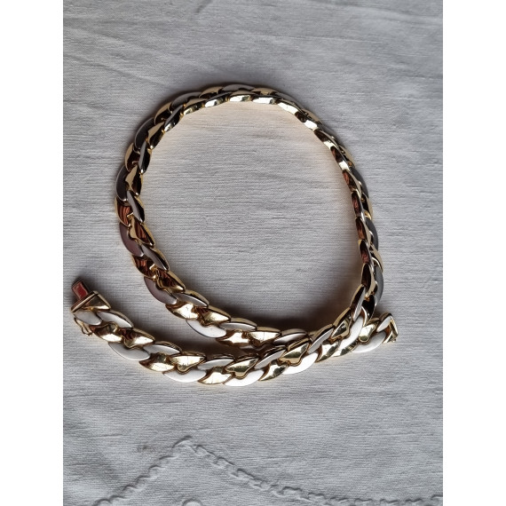 Grovt og eksklusivt panserkjede, collier smykke i 585 gult og hvitt børstet gull, ca 43 cm, 50 gram