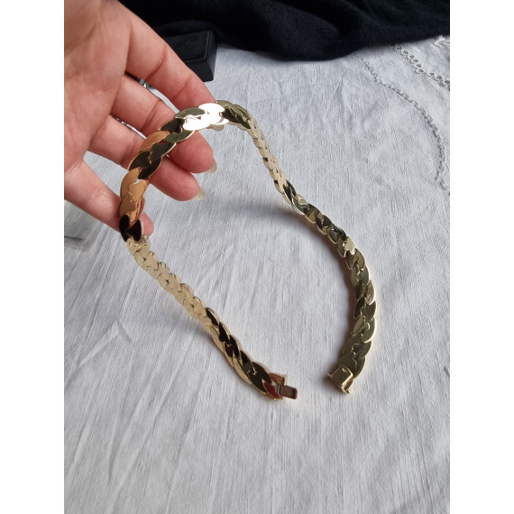 Grovt og eksklusivt panserkjede, collier smykke i 585 gult og hvitt børstet gull, ca 43 cm, 50 gram
