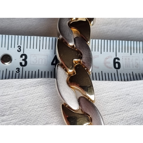 Grovt og eksklusivt panserkjede, collier smykke i 585 gult og hvitt børstet gull, ca 43 cm, 50 gram
