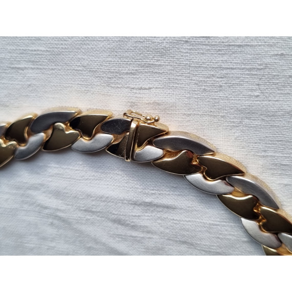 Grovt og eksklusivt panserkjede, collier smykke i 585 gult og hvitt børstet gull, ca 43 cm, 50 gram