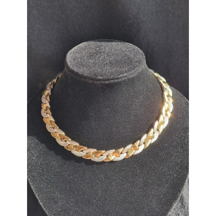 Grovt og eksklusivt panserkjede, collier smykke i 585 gult og hvitt børstet gull, ca 43 cm, 50 gram