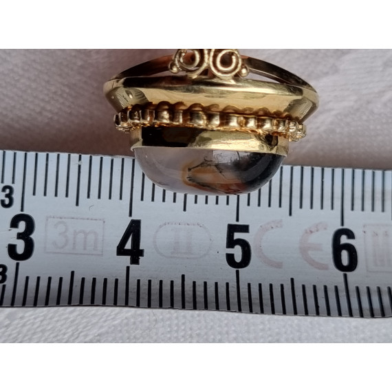 Vintage ring i 585 gult gull, strl 60, med flott cabochonslipt moseagat, 4,94 gram