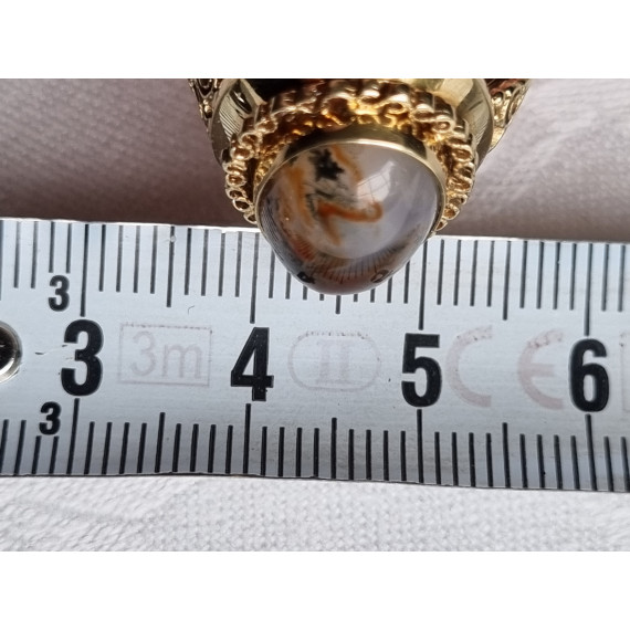 Vintage ring i 585 gult gull, strl 60, med flott cabochonslipt moseagat, 4,94 gram