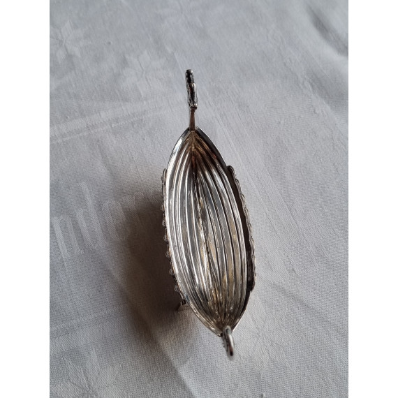 Flott Vikingskip i sølv, saltkar med glassinnsats, ca 11,7 cm
