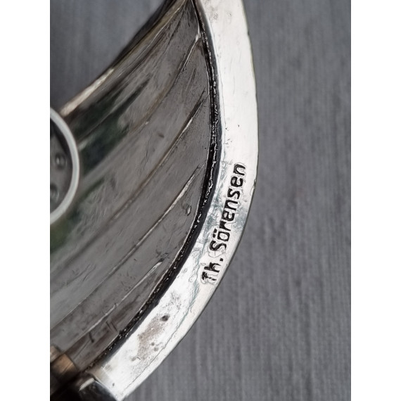 Flott Vikingskip i sølv, saltkar med glassinnsats, ca 11,7 cm