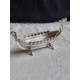 Flott Vikingskip i sølv, saltkar med glassinnsats, ca 11,7 cm