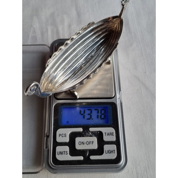 Flott Vikingskip i sølv, saltkar med glassinnsats, ca 11,7 cm