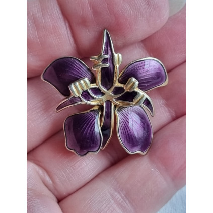 Sølv emalje blomst av Kikki Kvaal for David Andersen, lilla orkide