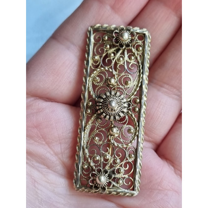 Fantastisk antikk, håndlaget, forgylt filigran halsknapp, fra Henrik Lund