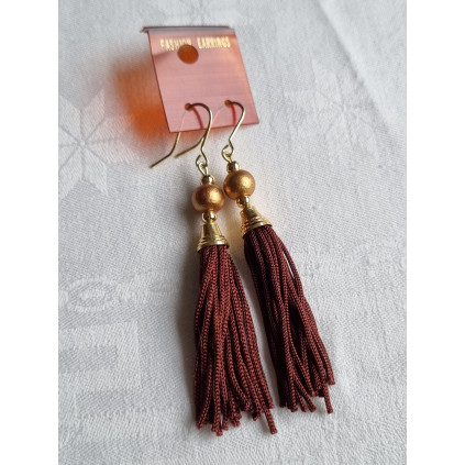 Pent par sølv øredobber, heng med dusker, oksidert gull fargede kuler