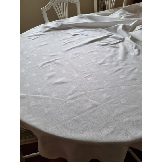 Hvit damaskduk med sjattering av blader, 140 x 180 cm, ingen flekker