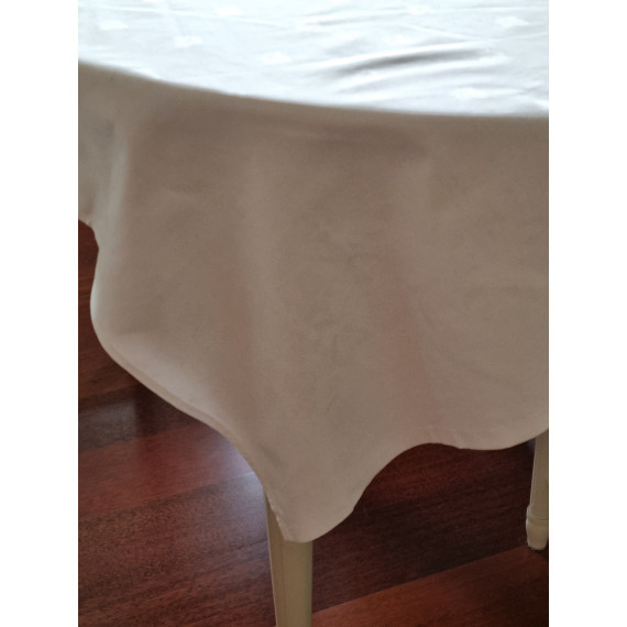 Hvit damaskduk med sjattering av blader, 140 x 180 cm, ingen flekker